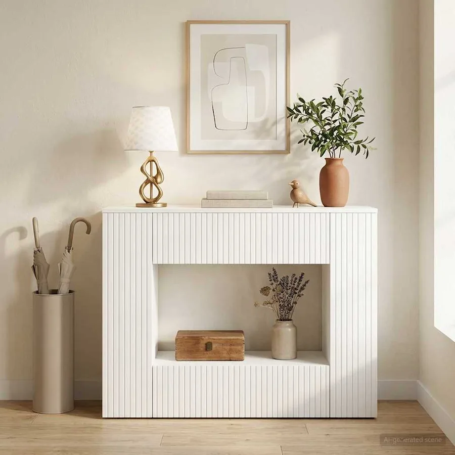 Table console Rayé Blanc 101 x 29 x 74 cm Bois d’ingénierie - 4