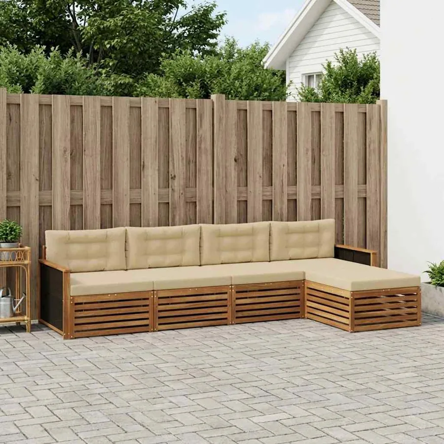 Ensemble de canapés d'extérieur 5 pcs Naturel et Beige