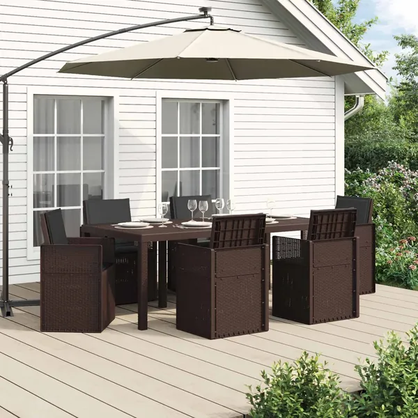 Ensemble de salle à manger pour jardin avec coussin 7 pcs PP