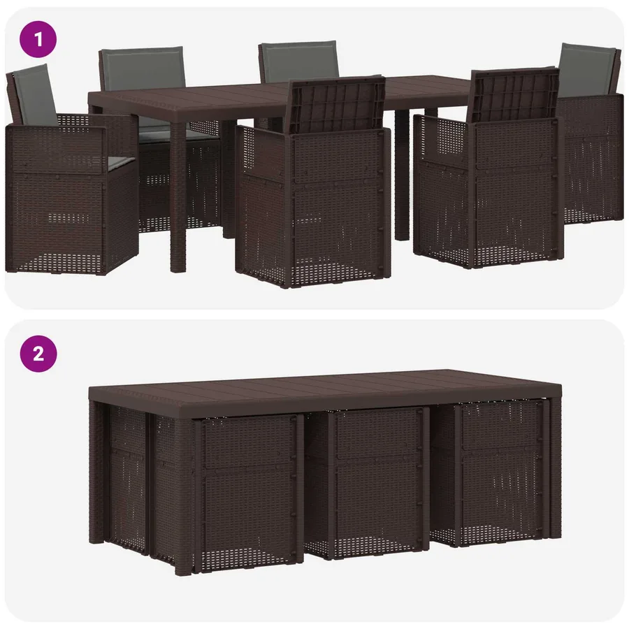 Ensemble de salle à manger pour jardin avec coussin 7 pcs PP - 10