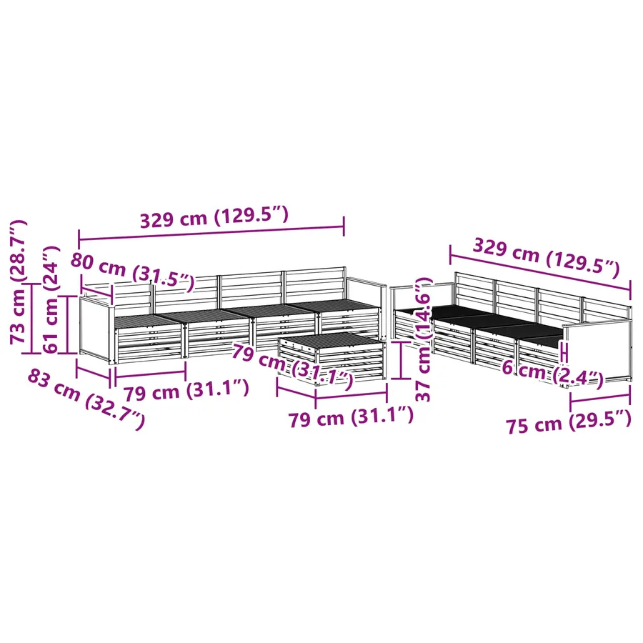 Ensemble de canapés d'extérieur 9 pcs Naturel - 8