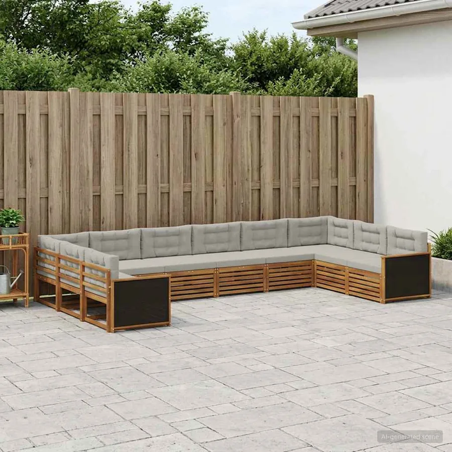 Ensembles de canapés avec coussin 10 pcs Bois d'Acacia Massif