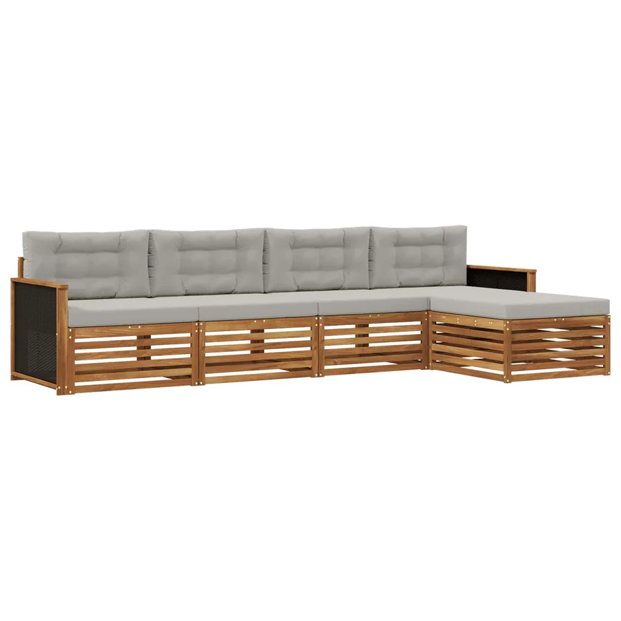 Ensemble de canapés d'extérieur 5 pcs Naturel et gris clair - 2