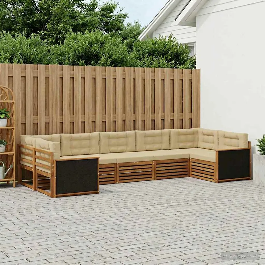 Ensemble de canapés d'extérieur 7 pcs Naturel et Beige