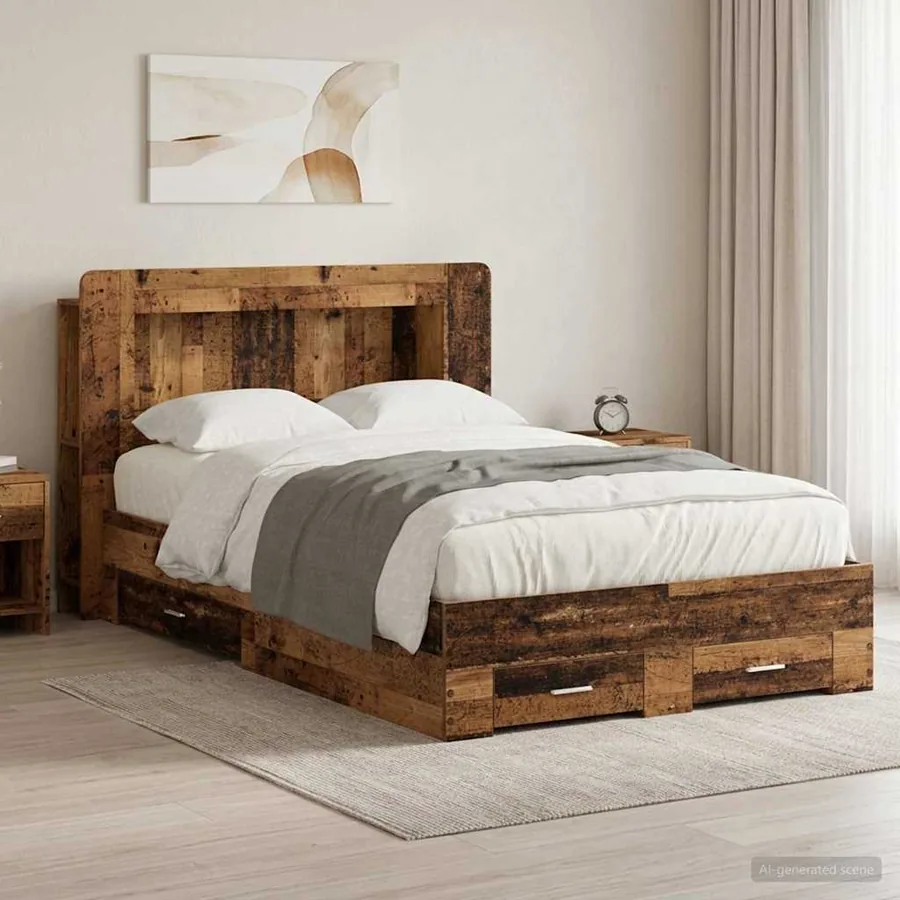 Cadre de lit avec rangement Bois ancien 120 x 190 cm