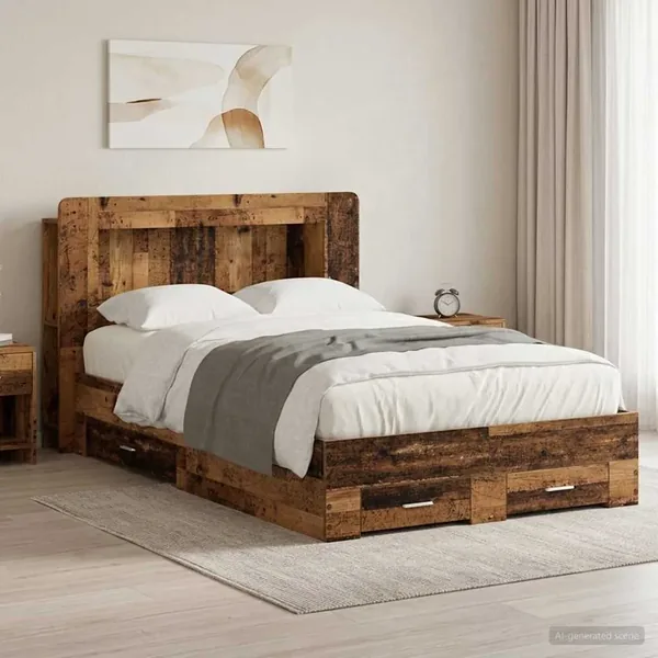 Cadre de lit avec rangement Bois ancien 120 x 190 cm