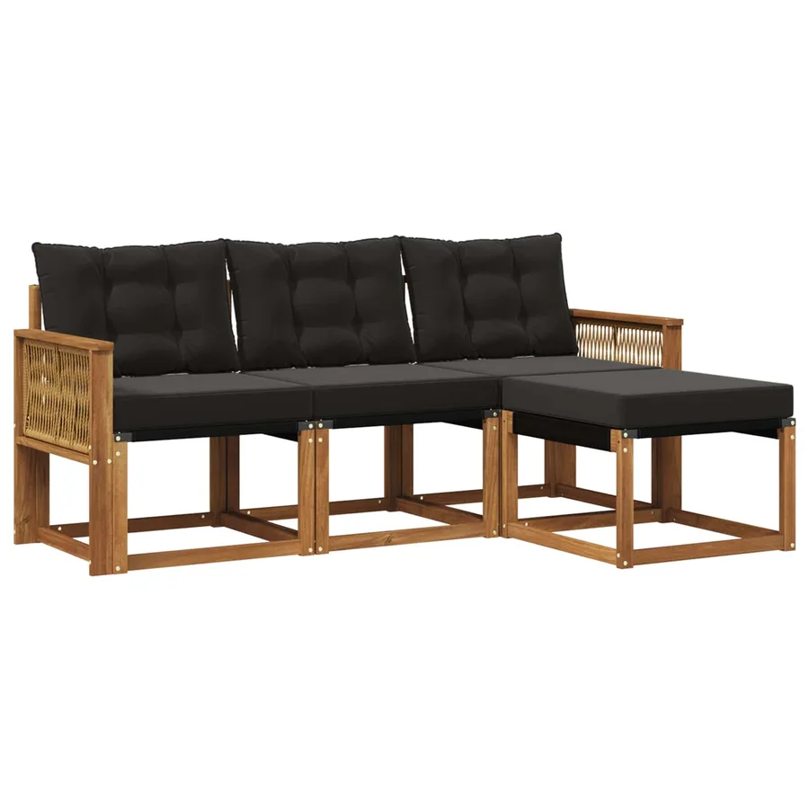 Ensemble de canapés d'extérieur 4 pcs Naturel et noir - 2