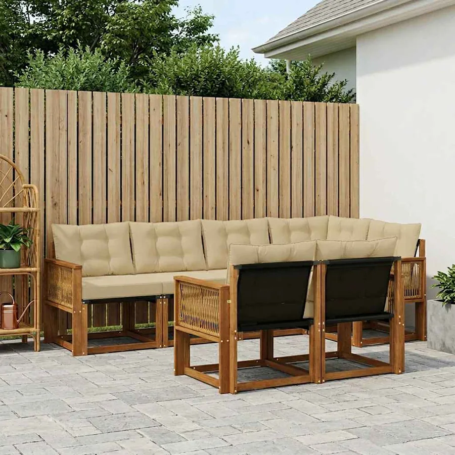 Ensemble de canapés d'extérieur 7 pcs Naturel et Beige