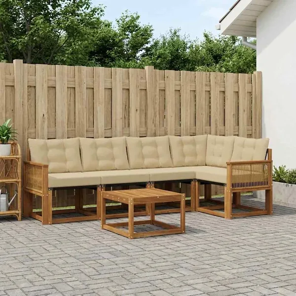 Ensemble de canapés d'extérieur 6 pcs Naturel et Beige