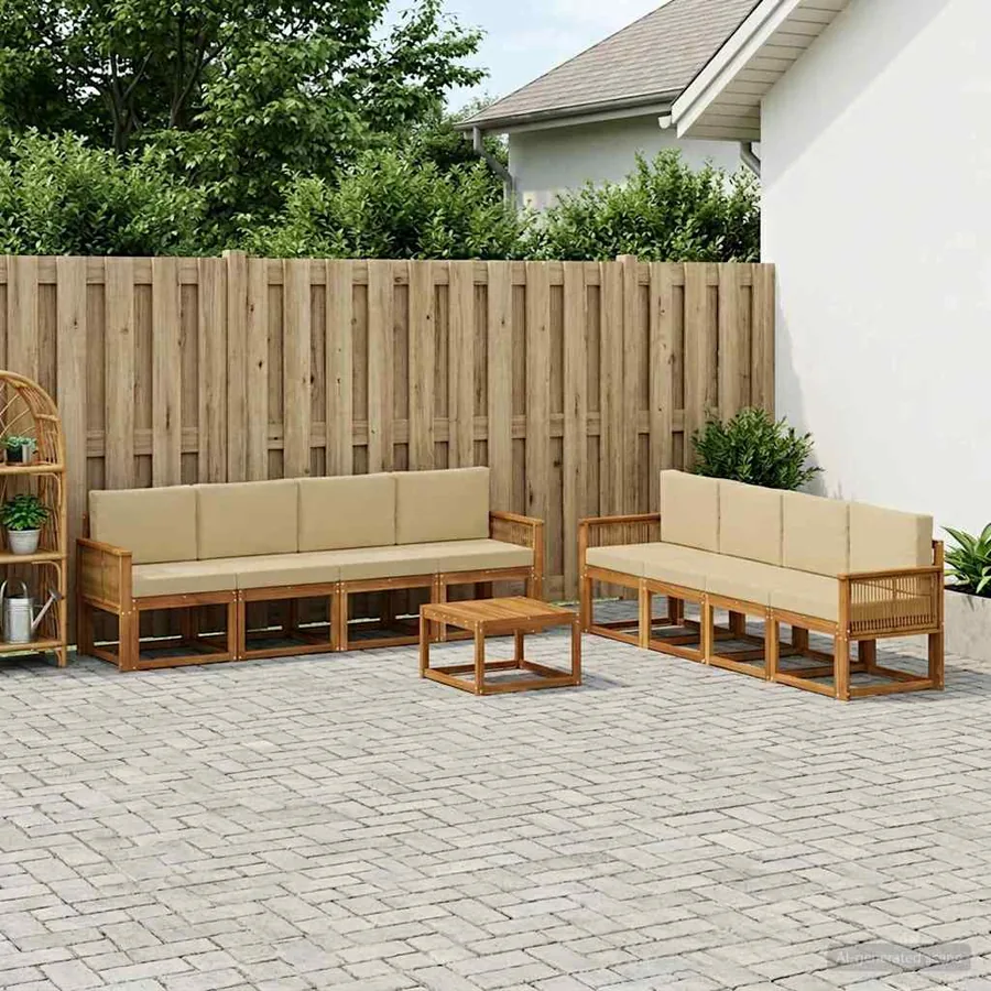 Ensemble de canapés d'extérieur 9 pcs Naturel et Beige