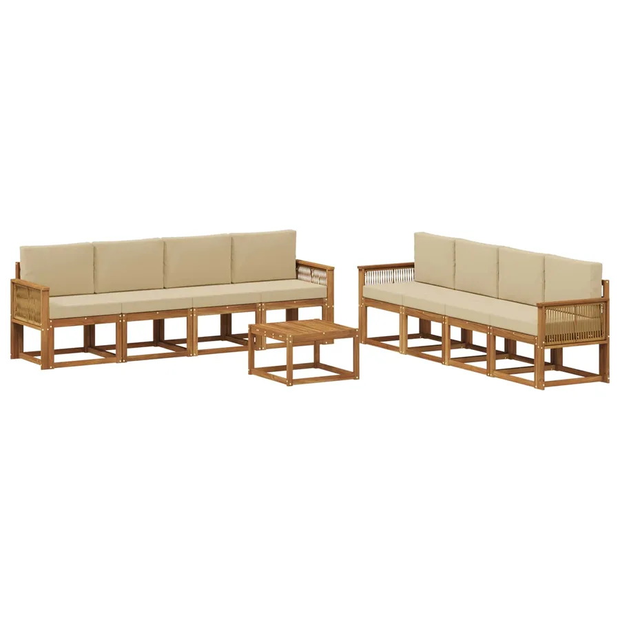 Ensemble de canapés d'extérieur 9 pcs Naturel et Beige - 2