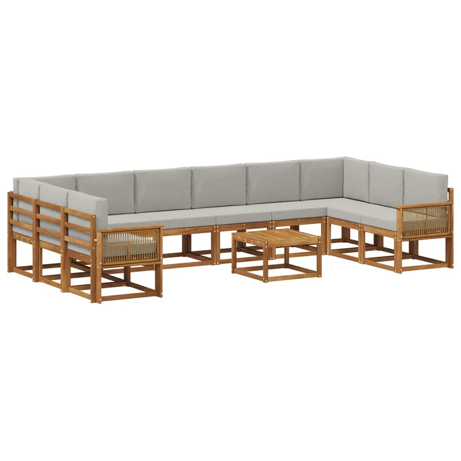 Ensemble de canapés d'extérieur 11 pcs Naturel et gris clair - 2