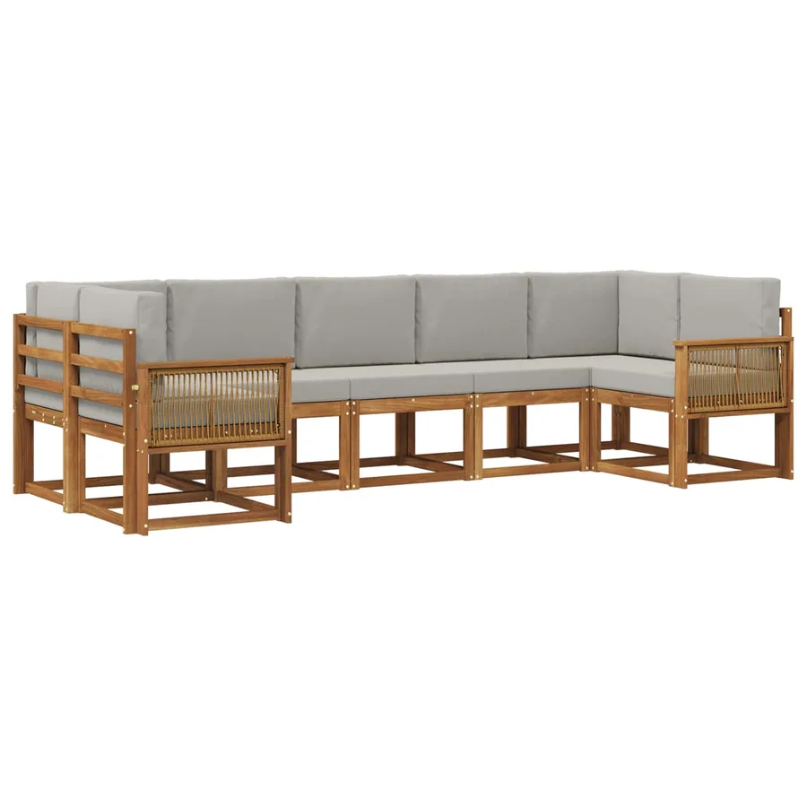 Ensemble de canapés d'extérieur 7 pc Naturel et gris clair - 2