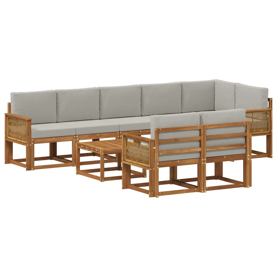 Ensemble de canapés d'extérieur 9 pcs Naturel et gris clair - 2