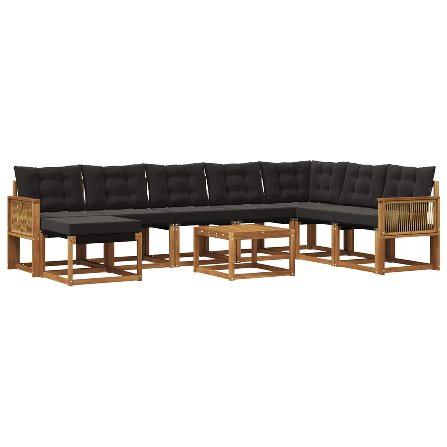 Ensemble de canapés d'extérieur 9 pcs Naturel et noir - 2