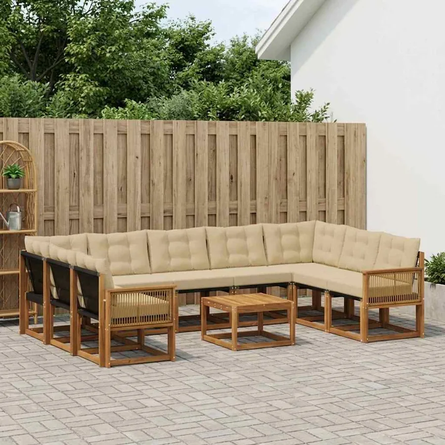 Ensemble de canapés d'extérieur 10 pcs Naturel et Beige