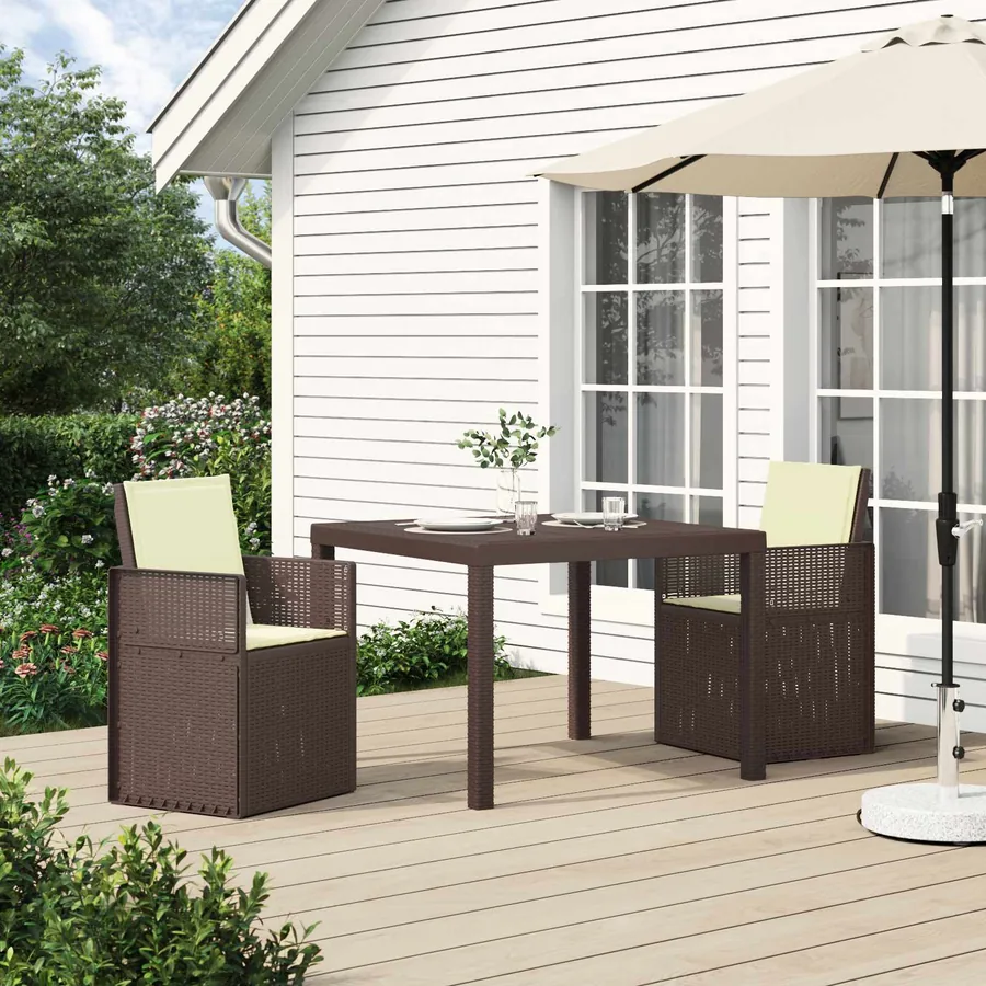 Ensemble de salle à manger pour jardin 3 pcs Marron et crème PP