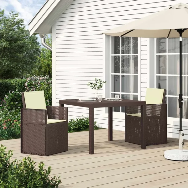 Ensemble de salle à manger pour jardin 3 pcs Marron et crème PP