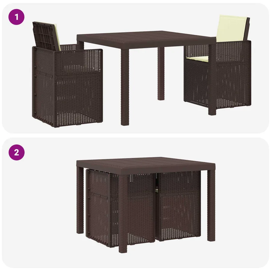 Ensemble de salle à manger pour jardin 3 pcs Marron et crème PP - 10