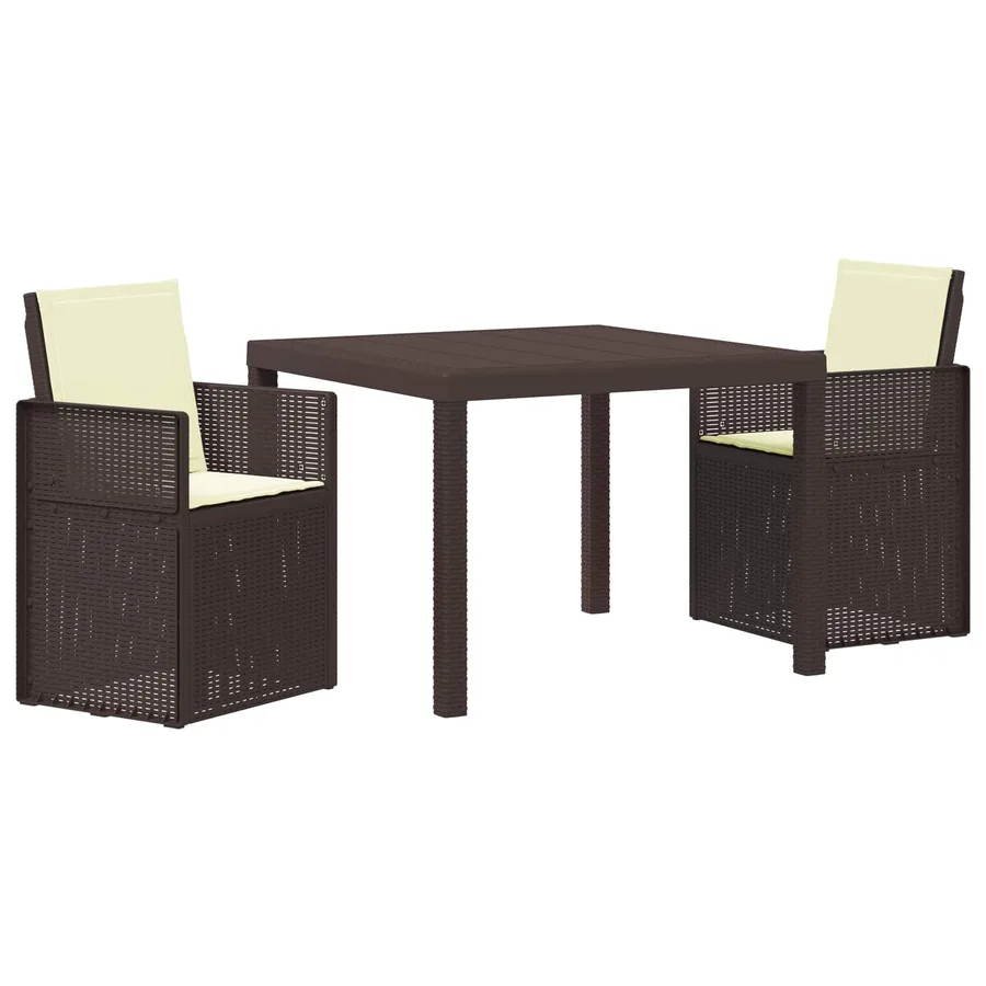 Ensemble de salle à manger pour jardin 3 pcs Marron et crème PP - 2