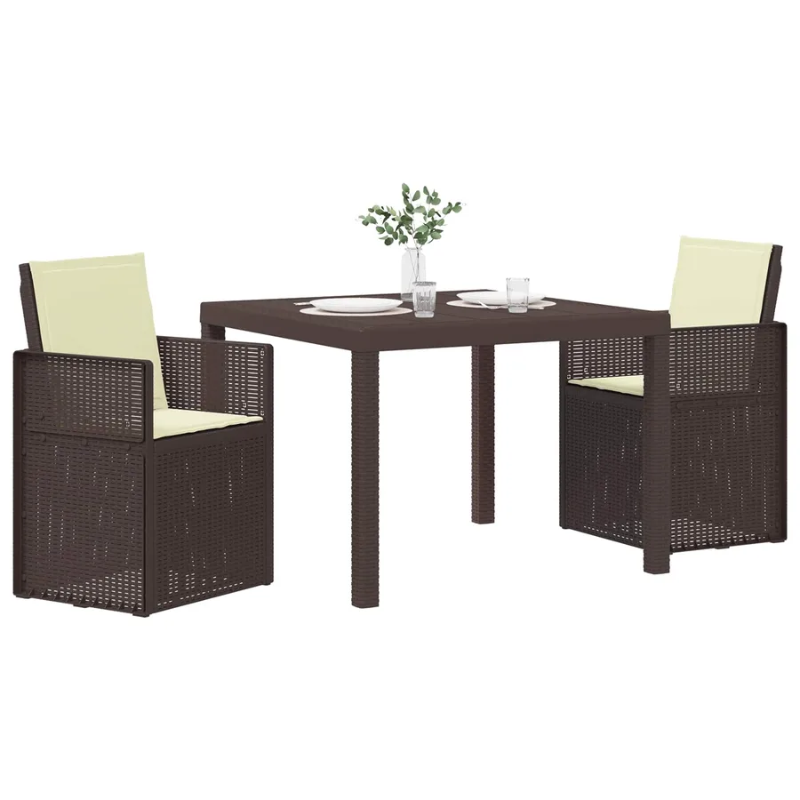 Ensemble de salle à manger pour jardin 3 pcs Marron et crème PP - 3