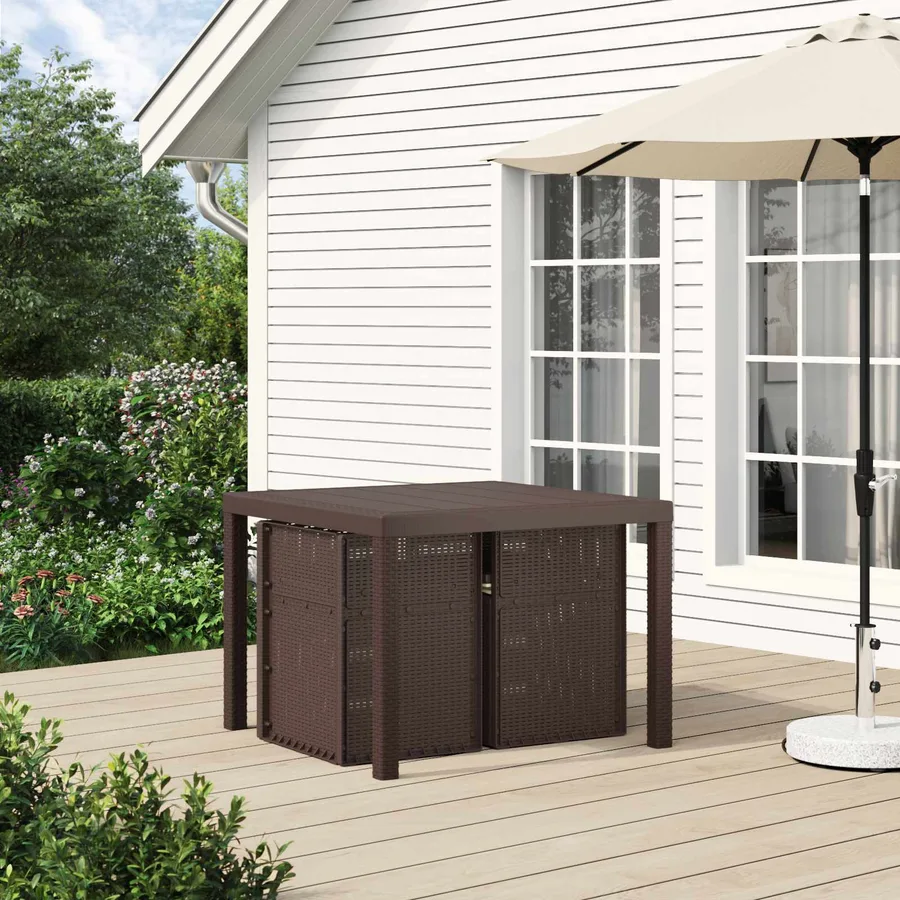 Ensemble de salle à manger pour jardin 3 pcs Marron et crème PP - 4