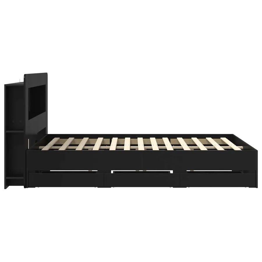 Cadre de lit avec rangement Noir 150 x 200 cm Bois d'ingénierie - 5