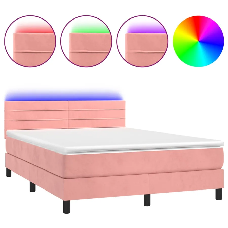 Sommier à lattes de lit avec matelas et LED Rose 140x190 cm - 2
