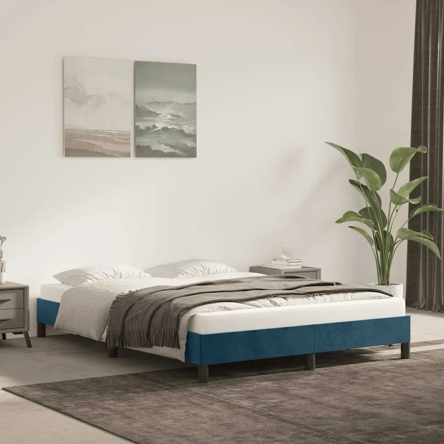 Cadre de lit sans matelas bleu foncé 140x190 cm velours