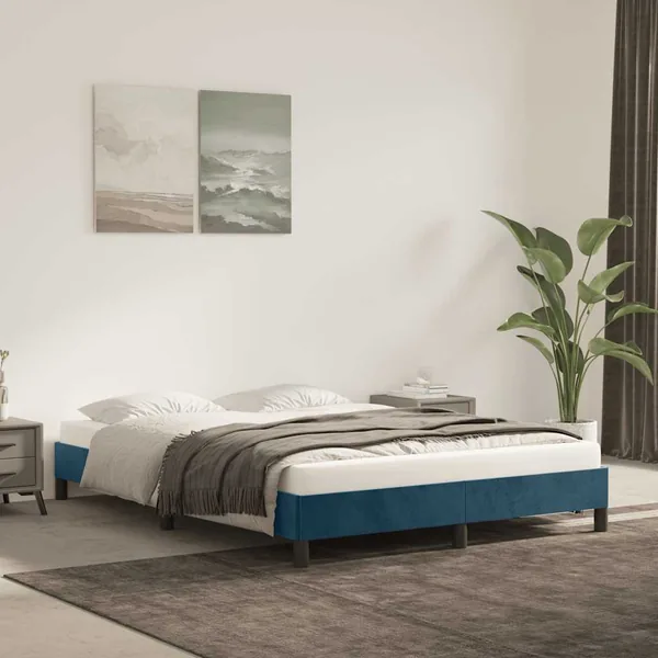 Cadre de lit sans matelas bleu foncé 140x190 cm velours
