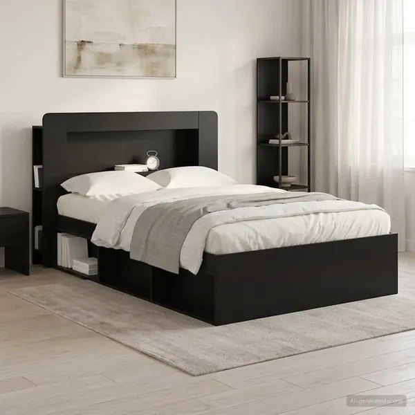 Cabinet de Tête de Lit avec stockage Noir Bois d’ingénierie