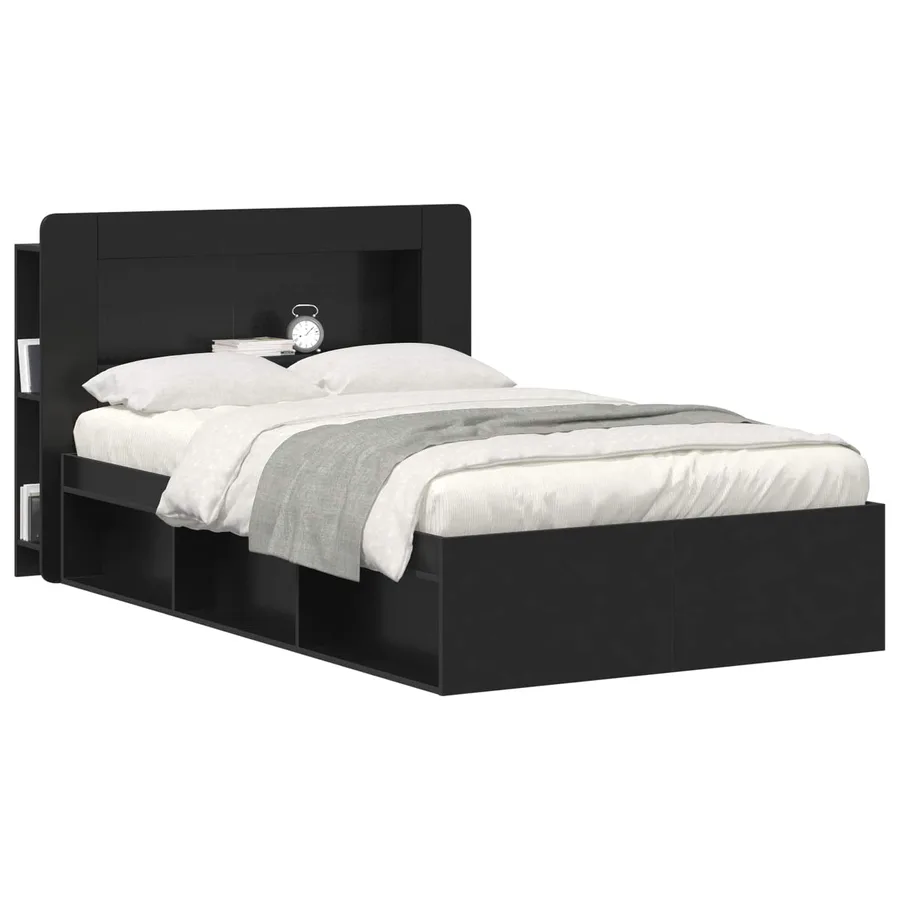Cabinet de Tête de Lit avec stockage Noir Bois d’ingénierie - 3
