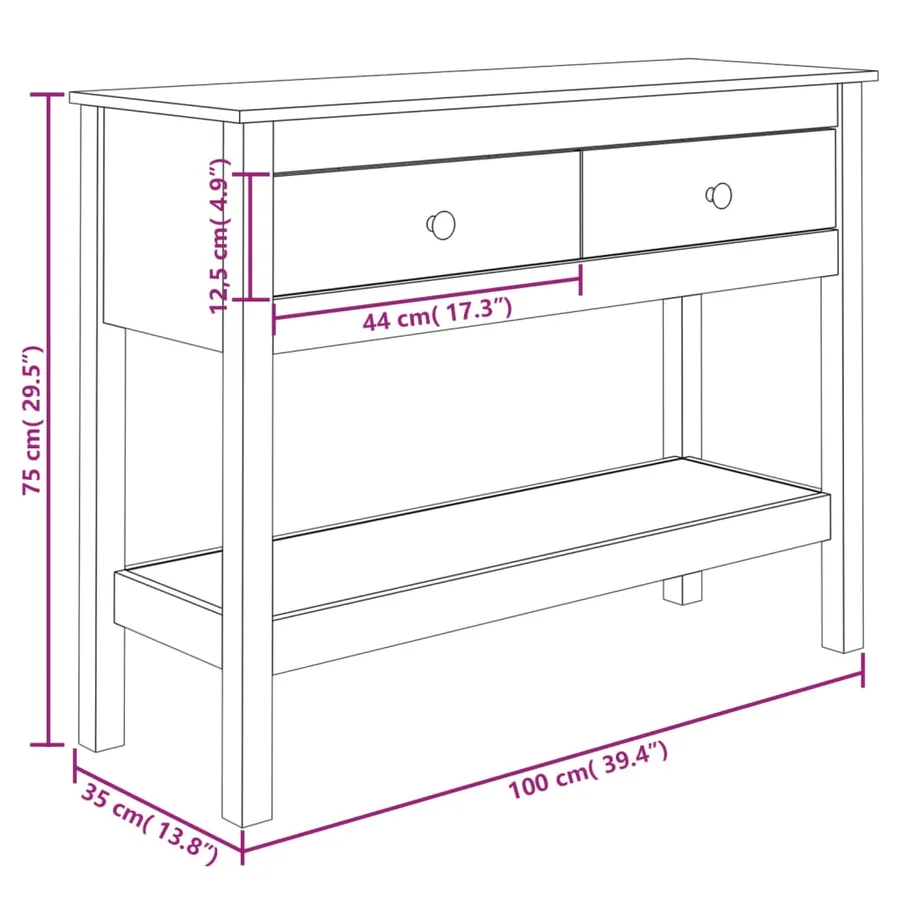 Table console 100x35x75 cm Bois massif de pin - 10