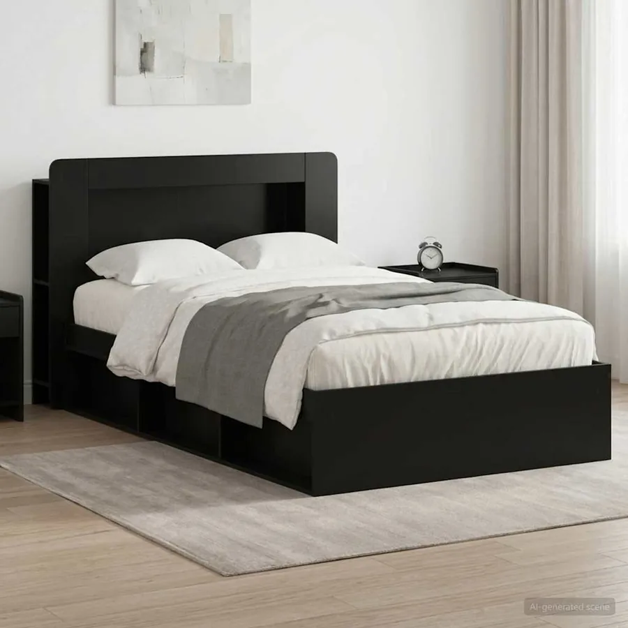Cadre de lit avec rangement Noir 120 x 190 cm Bois d'ingénierie