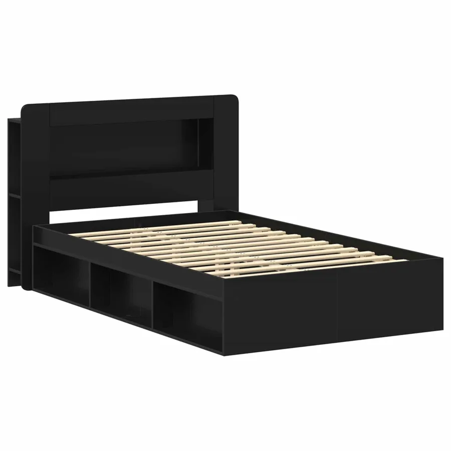 Cadre de lit avec rangement Noir 120 x 190 cm Bois d'ingénierie - 3