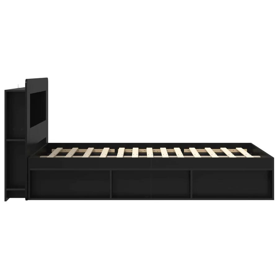 Cadre de lit avec rangement Noir 120 x 190 cm Bois d'ingénierie - 4