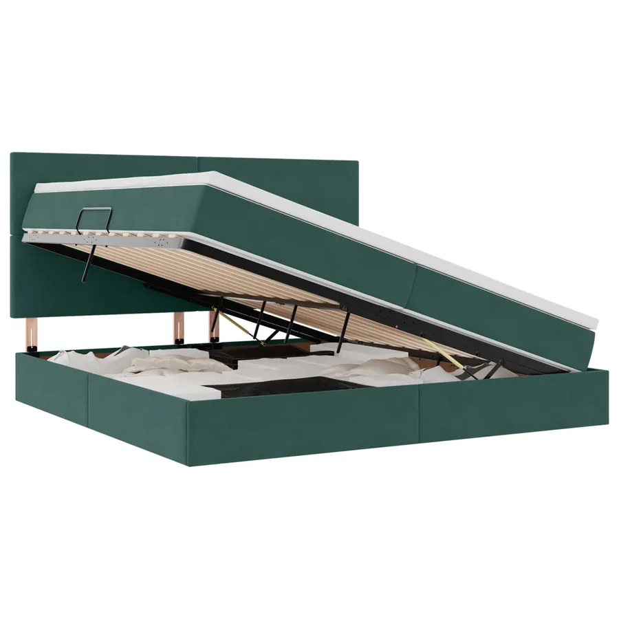 Lit de rangement LED avec matelas Vert foncé 200 x 200 cm - 2