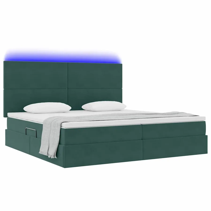 Lit de rangement LED avec matelas Vert foncé 200 x 200 cm - 3