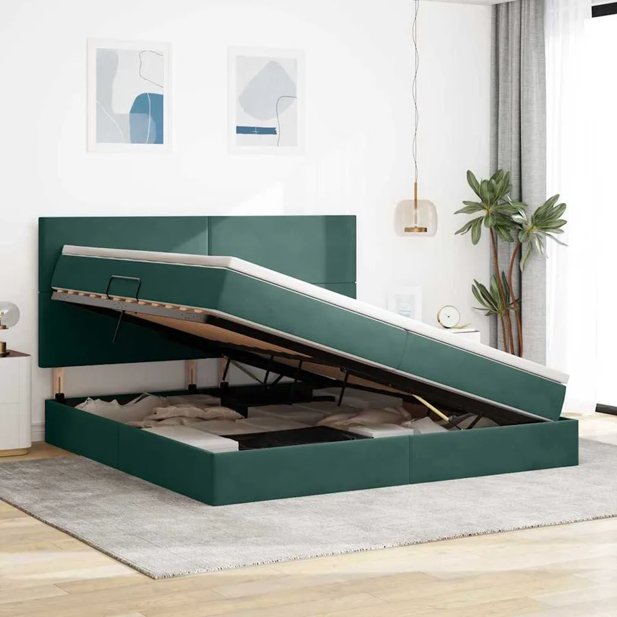 Lit de rangement LED avec matelas Vert foncé 200 x 200 cm - 4