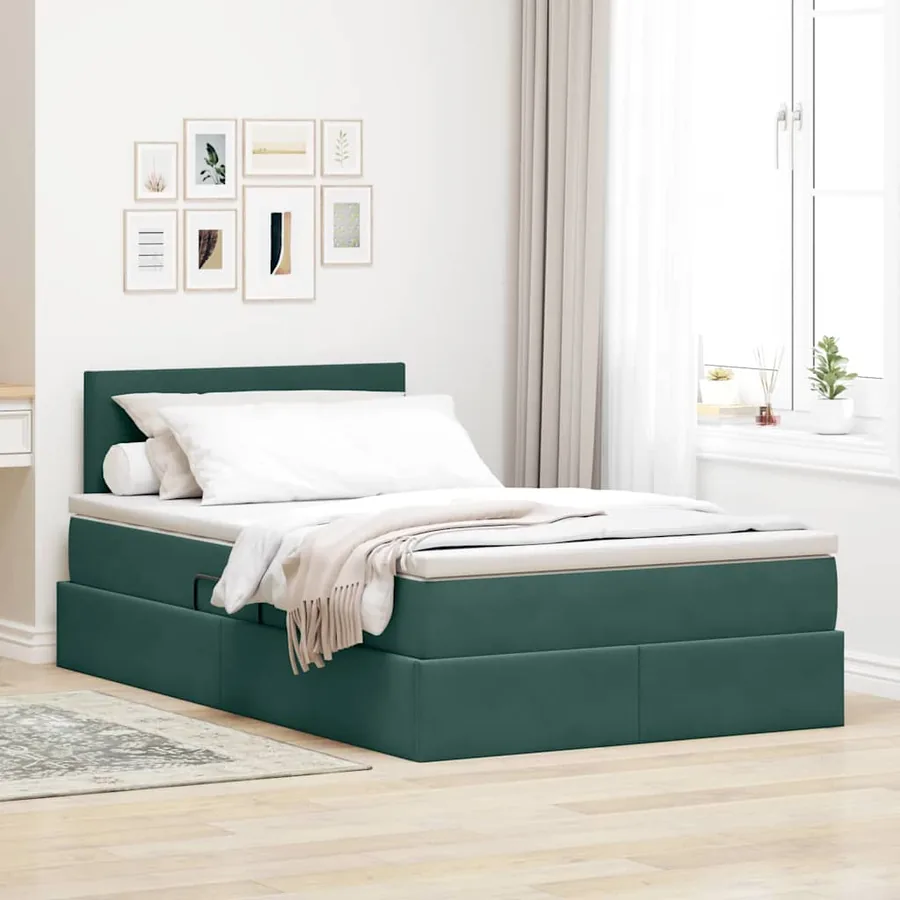 Lit de rangement LED avec matelas Vert foncé 120 x 190 cm