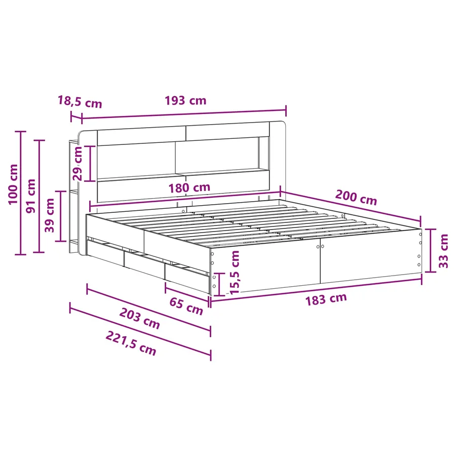 Cadre de lit avec rangement Gris béton 180 x 200 cm - 8