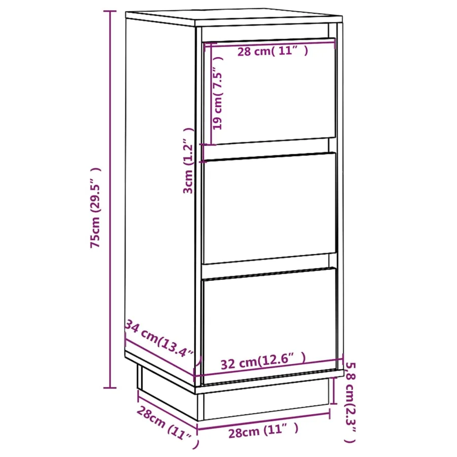Buffet 32x34x75 cm Bois massif de pin - 9