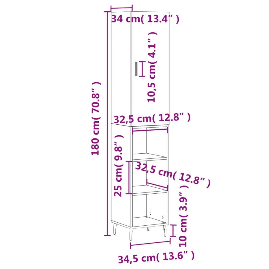 Buffet haut Sonoma gris 34,5x34x180 cm Bois d'ingénierie - 13