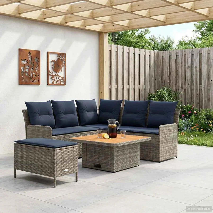 Ensembles de meubles 5 pcs Gris et bleu marine Rotin PE