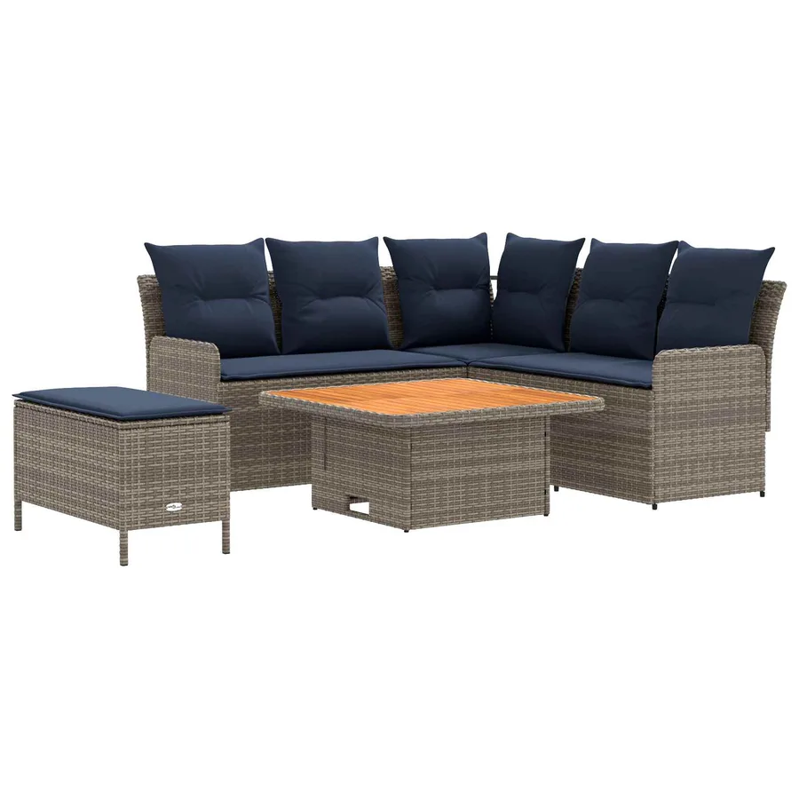 Ensembles de meubles 5 pcs Gris et bleu marine Rotin PE - 2