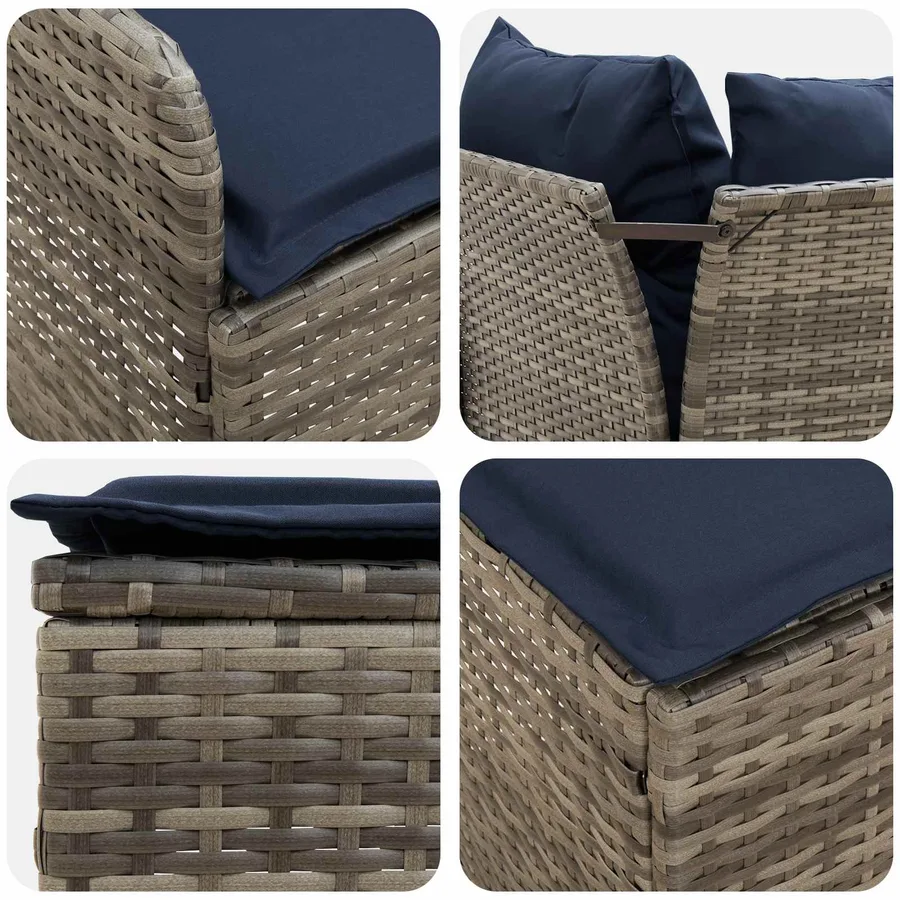 Ensembles de meubles 5 pcs Gris et bleu marine Rotin PE - 9