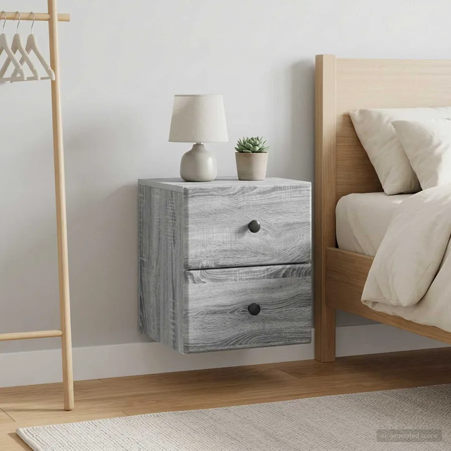 Cabinet de chevet mural 2 pcs Sonoma gris 34,5 x 33 x 40 cm - 4