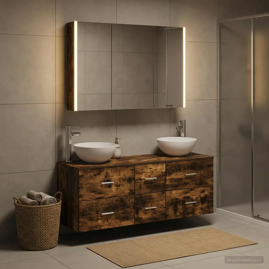 Ensemble de mobilier de salle de bain 4 pcs Chêne fumé