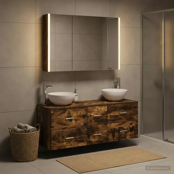 Ensemble de mobilier de salle de bain 4 pcs Chêne fumé