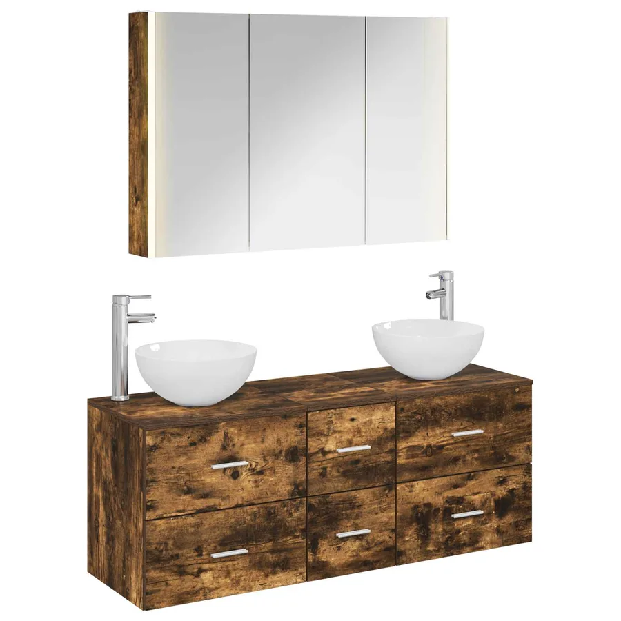 Ensemble de mobilier de salle de bain 4 pcs Chêne fumé - 2